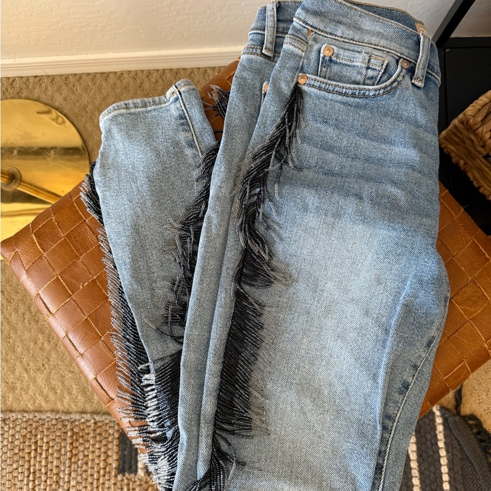 7 For All Mankind Denim Jeans with Black Fringe